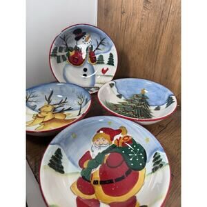 4 Christmas Pasta Soup Bowls Tree ReinDeer Snowman Royal Seasons Holiday